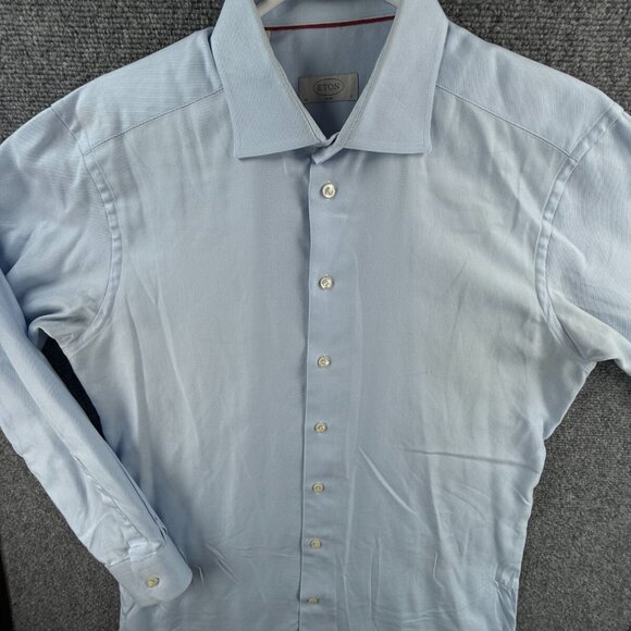 Eton Other - Eton Slim 17 Blue Twill Button Up Dress Shirt Men Cotton Long Sleeve Designer **